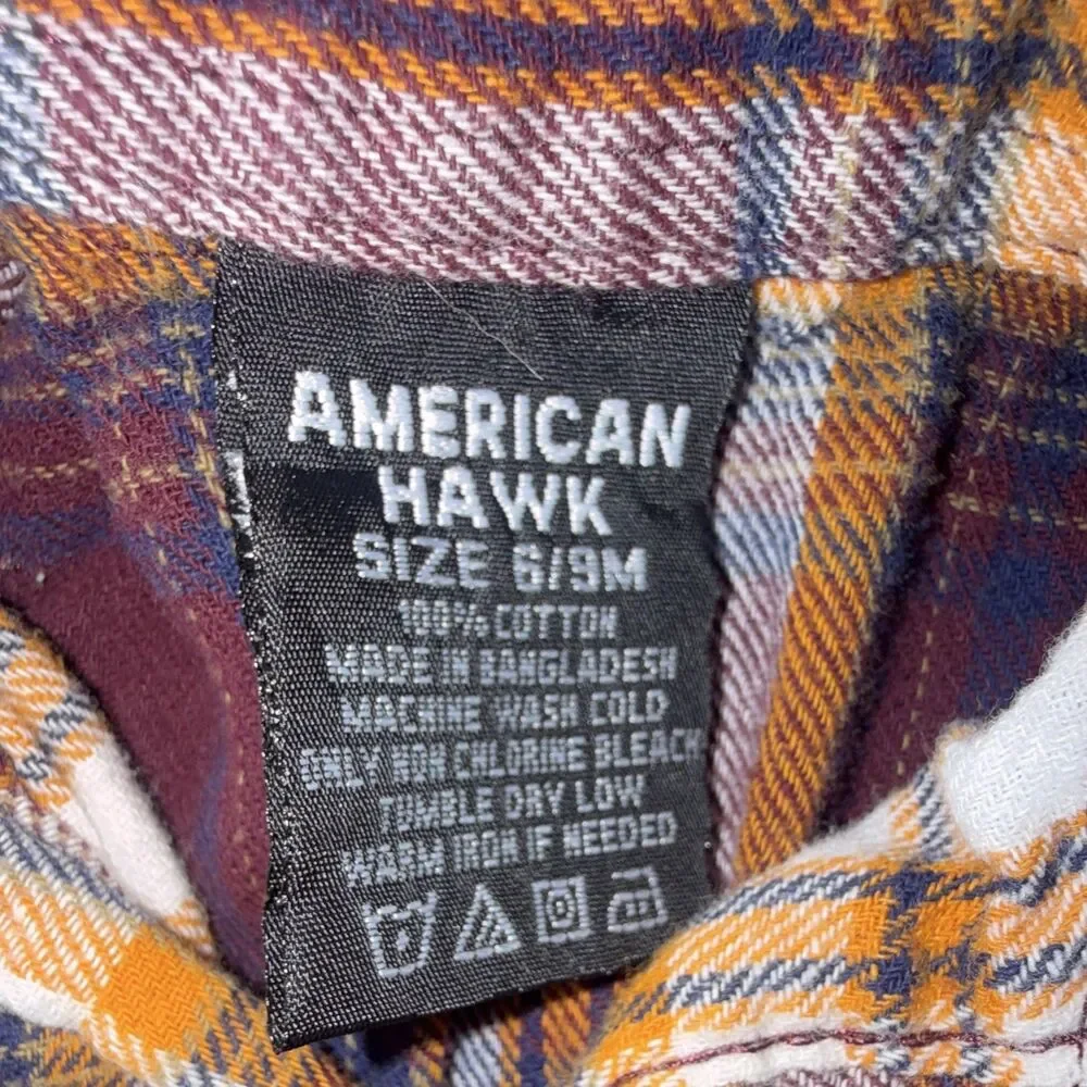 American Hawk Plaid Flannel Long Sleeve Button-Front Collared Bodysuit 6-9M